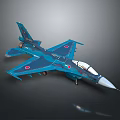 Blue Fighter Jet Model With Red Round Emblems On Wings Detailed Cockpit And Metallic Finish