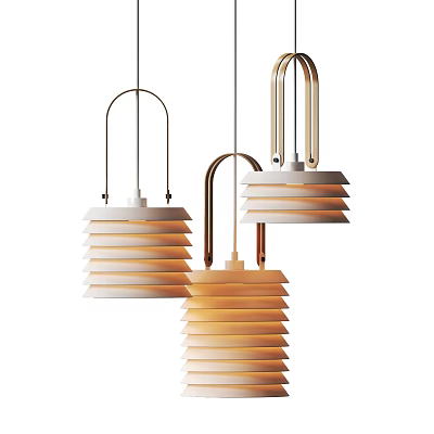 Modern Layered Shade Pendant Lights with Golden Metal Frames and Neutral Tones 3d model