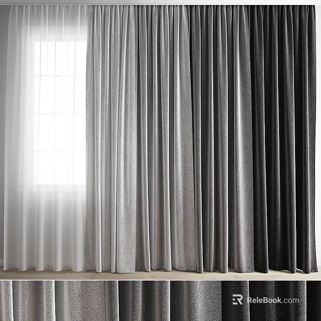 Sheer And Gradient Gray White Curtains Design For Modern Home Windows Decor 3d model 