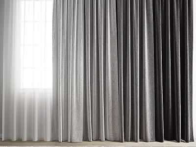 Sheer And Gradient Gray White Curtains Design For Modern Home Windows Decor 3d model