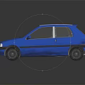 Blue Small Hatchback Car With White Roof And Black Windows On Reflective Surface