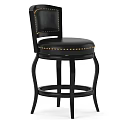 Black Leather Bar Stools With Brass Nailheads And Curved Leg Design