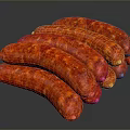 Plump Red Spicy Sausages With Fresh Juicy Texture And Appetizing Glossy Surface