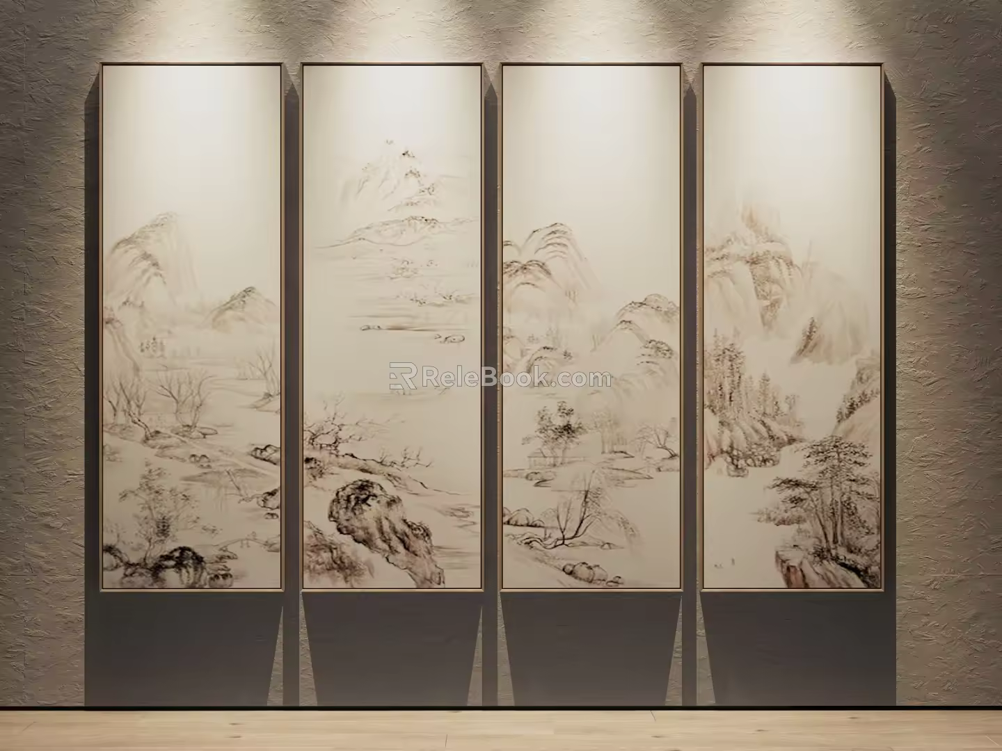 New Chinese Decorative Painting High-end Custom Frame Hanging Painting Combination 3d model