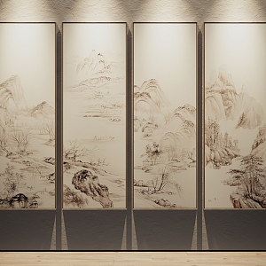 New Chinese Decorative Painting High-end Custom Frame Hanging Painting Combination 3d model