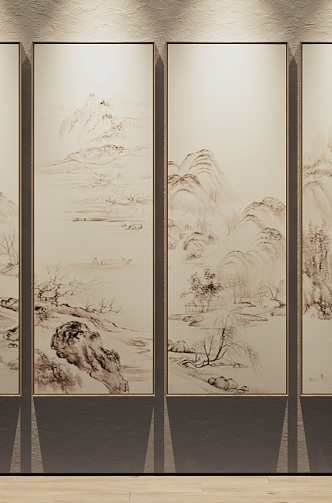 New Chinese Decorative Painting High-end Custom Frame Hanging Painting Combination 3d model