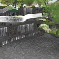 Scenic Park Landscape Featuring Stepped Waterfalls Lush Green Trees Shrubs And Green Umbrella