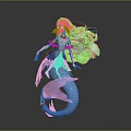 Elegant Mermaid Character With Long Silky Hair And Blue Fishtail In Graceful Pose