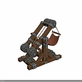 Medieval Siege Weapon Wooden Catapult With Metal Components And Sling Bucket