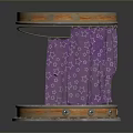 Circular Two Tiered Wooden Display Stand with Purple Curtains and Smooth Surface