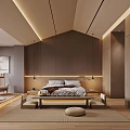 Modern Hotel Room Interior With Cozy Wooden Decor Soft Lighting Large Bed And Warm Rug