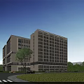 Aerial Planning of Modern Multi storey Buildings With Trees Pedestrians Road and Blue Sky