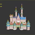 Colorful Fairy Tale Castle Model With Pink Blue Turrets Towers And Entrance