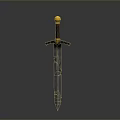 Medieval Sword With Silver Blade Black Yellow Hilt And Yellow Pommel