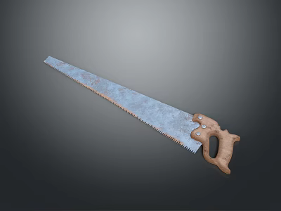 Vintage Hand Saw With Wooden Handle And Sharp Metal Serrated Blade 3d model
