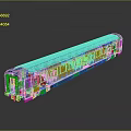 Blue And White Train Carriage Model With Windows On Reflective Gray Surface