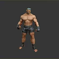 Muscular Man With Blue Hair In Standing Pose Wearing Blue Shorts And Black Boxing Gloves