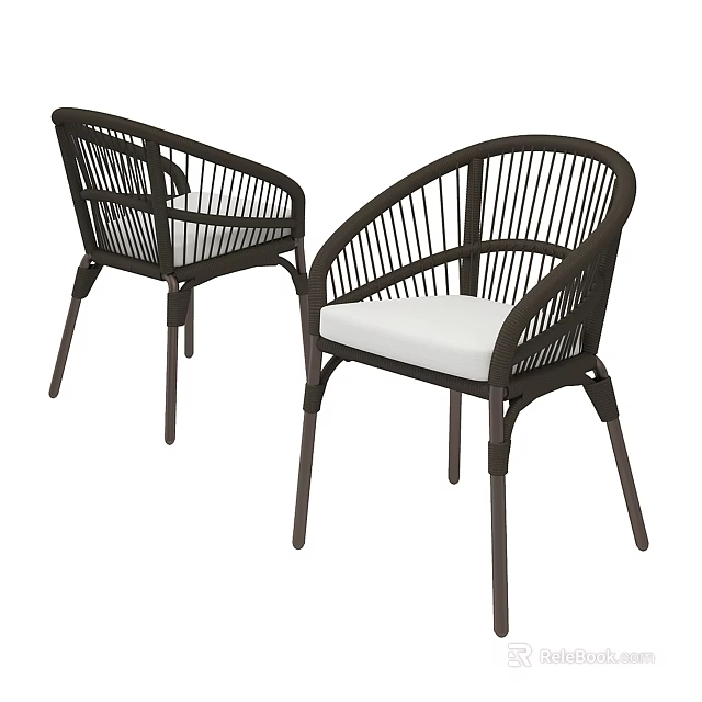 Modern Outdoor Chairs Featuring Curved Armrests Woven Rattan Design and White Cushions 3d model 
