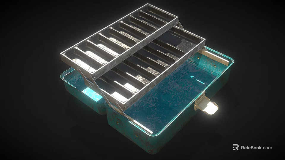 Teal Blue Metal Toolbox With Divided Compartments For Hardware Tools Organization 3d model 