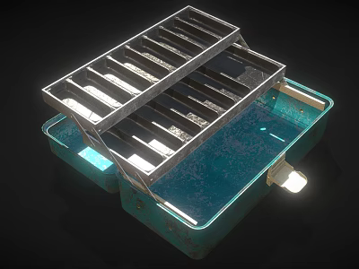 Teal Blue Metal Toolbox With Divided Compartments For Hardware Tools Organization 3d model