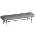 Modern Upholstered Bench Design With Gray Padded Seat And Black Metal Legs