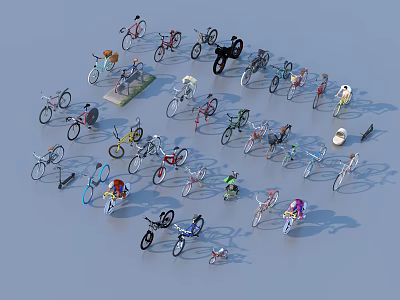 Various Bicycle 3D Models with Different Styles and Colors Arranged Around Center 3d model