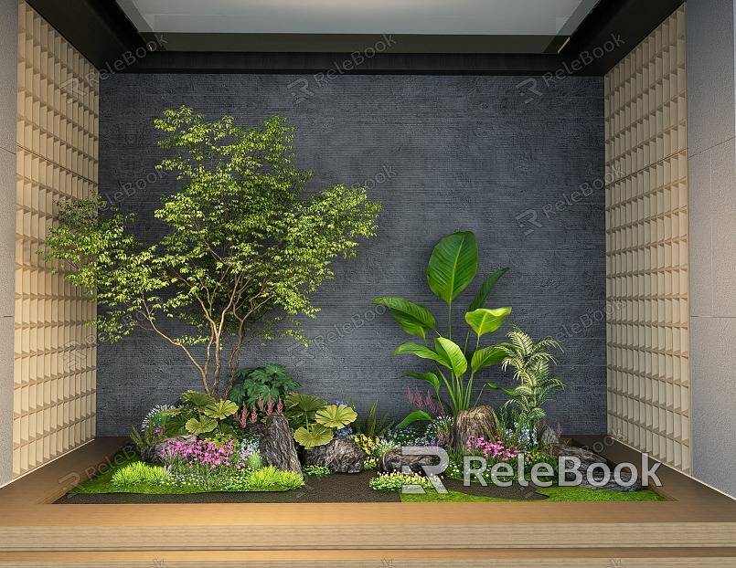 Indoor Landscape Sketch Flower Border Green Planting Flowers and Plants Combination Plant Group Landscape Tree Arbor Shrub Ball model