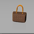 Stylish Brown Fashion Handbag With Orange Handles And Signature Pattern Design