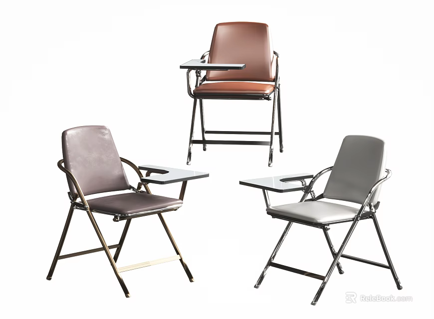 Folding Office Chairs With Writing Tablets In Multiple Colors For Workspaces 3d model 