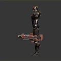 Game and Movie Character in Brown Black Armor with Red Helmet and Two Red Guns