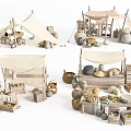Ancient Market Scene With Stalls Tents Clay Pots Grain And Fruits