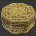 Ornamental Octagonal Wooden Tabletop Decor Box With Colorful Inlaid Geometric Flower Pattern