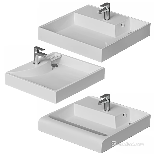 Modern White Ceramic Hand Basin With Sleek Faucet For Bathroom Countertop Design 3d model 