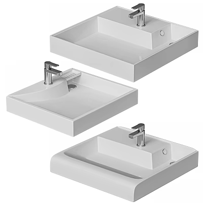 Modern White Ceramic Hand Basin With Sleek Faucet For Bathroom Countertop Design 3d model