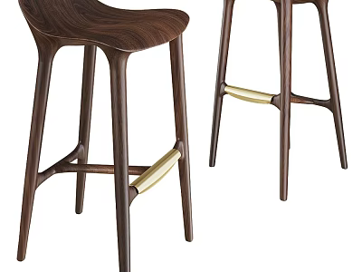 Modern Walnut Bar Stools With Brass Accents Ergonomic Seat And Sturdy Wooden Legs 3d model