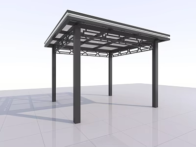 Modern Pergola Structure With Black Columns And Geometric Roof Design 3d model