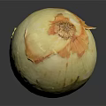 Fresh Peeled Yellow Onion With Orange Skin On Dark Reflective Background