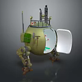 Green Dome Shaped Mechanical Device With Antenna Tools Open Door And Mechanical Legs