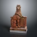 Crowned Lion Statue With Claw Resting On Shield And Marble Base 3d model