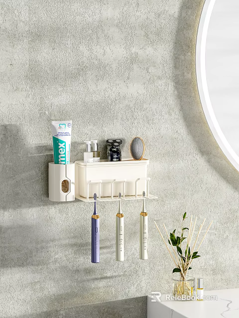 Bathroom Wall Mounted Storage Rack With White Design Holding Toothpaste Toothbrushes Comb And Toiletries 3d model 