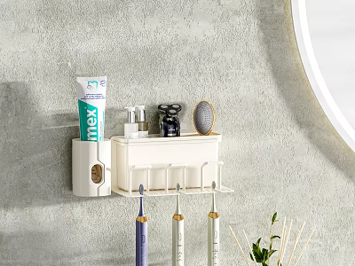 Bathroom Wall Mounted Storage Rack With White Design Holding Toothpaste Toothbrushes Comb And Toiletries 3d model