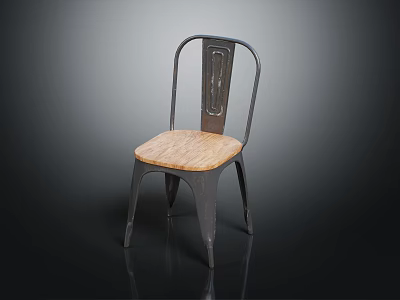 Vintage Metal Frame Wooden Seat Minimalist Design Leisure Chair For Home Decor 3d model
