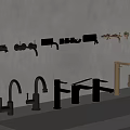 Various Stylish Faucet Designs Displayed On Wall And Countertop