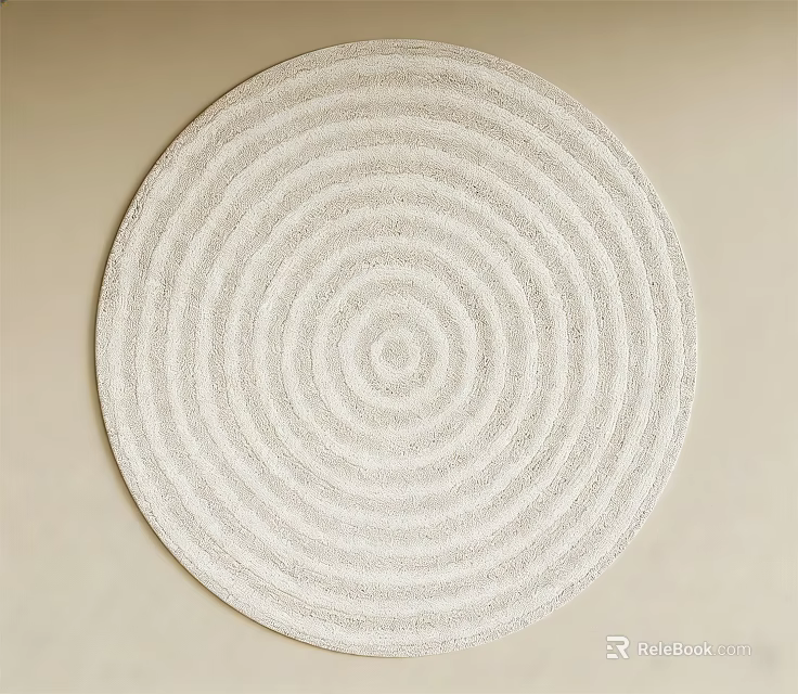 Minimalist Light Colored Round Carpet With Concentric Striped Pattern For Home Decor 3d model 