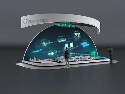 Modern Technology Exhibition Hall With Interactive Digital Displays And Visitors 3d model