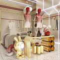 Modern Clothing Store Interior With Mannequins Clothes On Hangers Display Table And Decorative Items