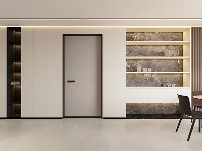 Modern Entryway Hallway Design With Minimalist Door And Stone Open Shelves 3d model