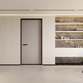 Modern Entryway Hallway Design With Minimalist Door And Stone Open Shelves