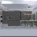 Luxurious Modern Living And Dining Room Interior With Marble Wall Art Sofa And Bookshelves