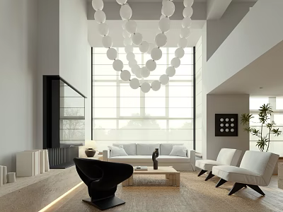 Modern Living Dining Room With Sofa Coffee Table Chandelier And Large Windows 3d model